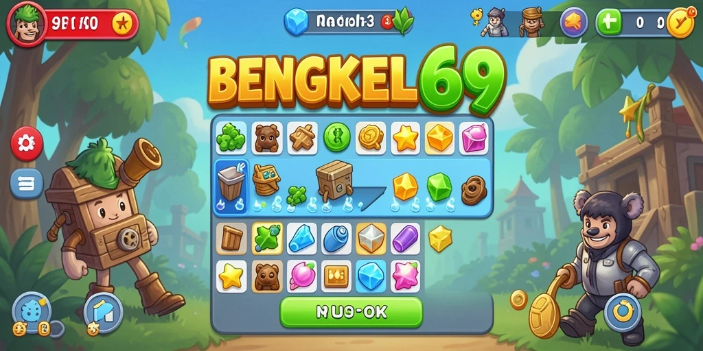 Screenshot gameplay BENGKEL69 yang menunjukkan momen mencocokkan item Match-3.