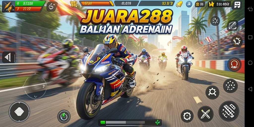 Screenshot dari gameplay balapan motor yang seru di JUARA288.