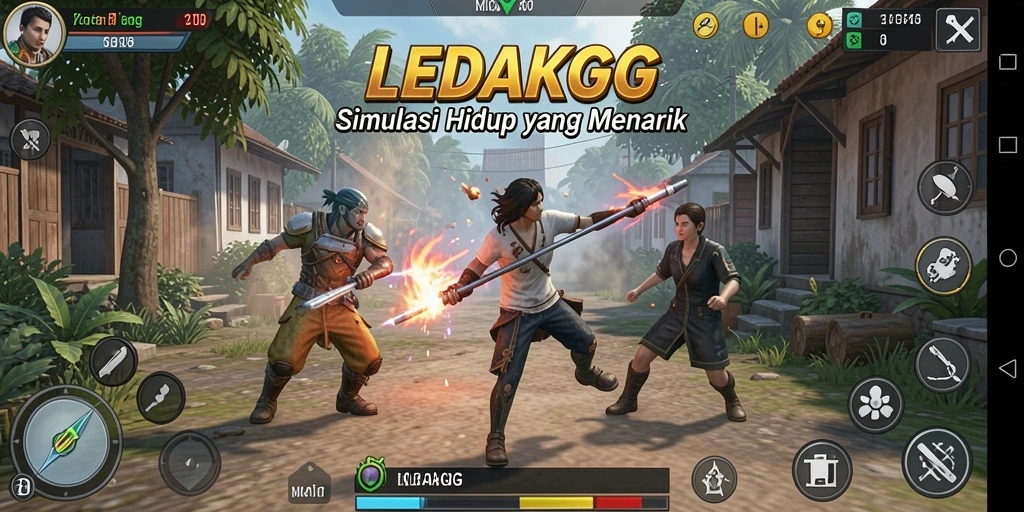 Tampilan gameplay LEDAKGG yang menampilkan manajemen kehidupan yang interaktif.