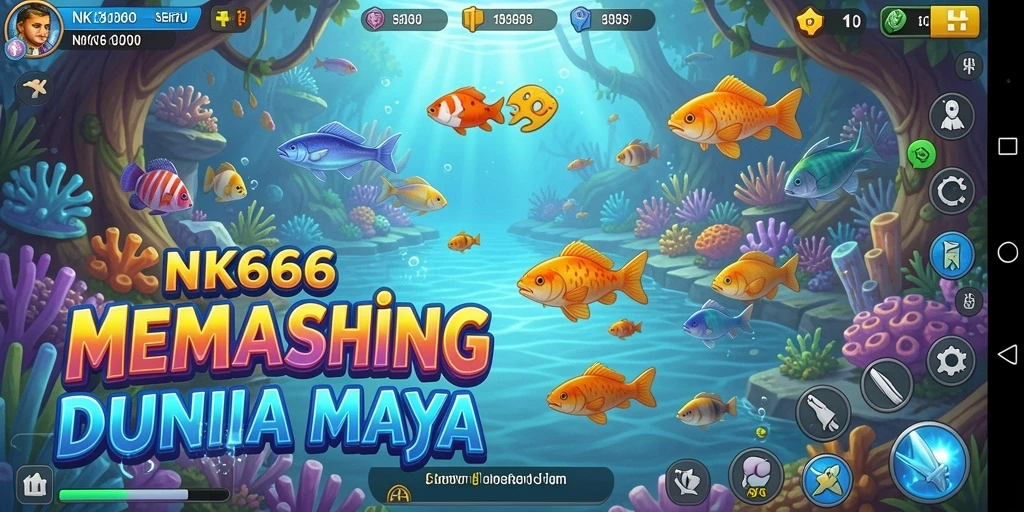 Tangkapan layar gameplay <strong>NK666</strong> saat memancing di berbagai lokasi alam yang indah.