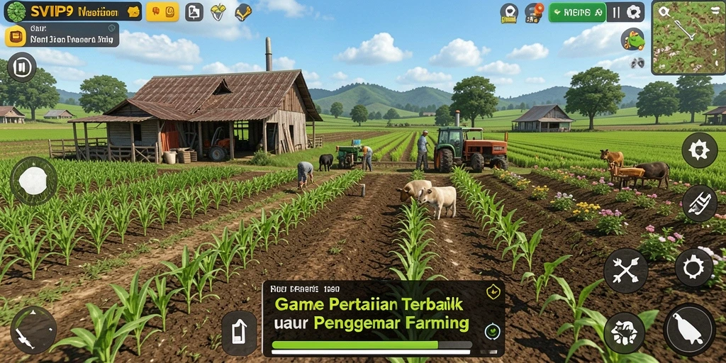 Tampilan gameplay SVIP9 yang menampilkan aktivitas bertani yang seru.